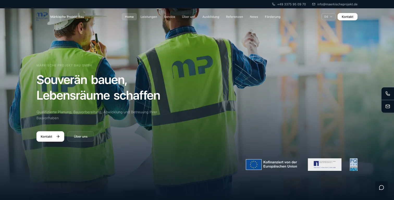 MP Bau: MP Bau : site refondu et portail IA interne pour une entreprise de construction du Brandebourg